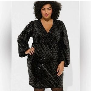 Torrid Sequin Black Dress. Long sleeve. New with tags. Size 16.